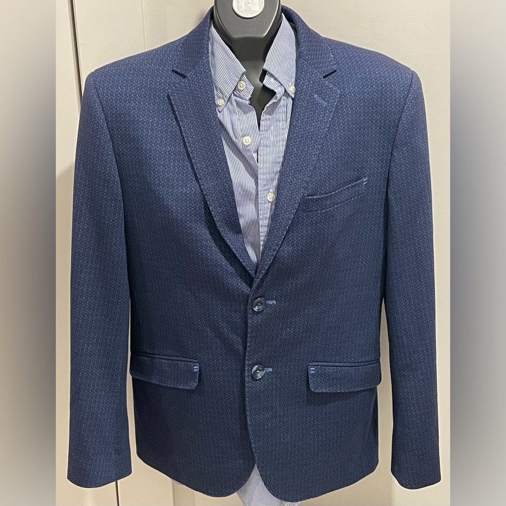 Anthony Of London Navy Blue Textured Blazer
